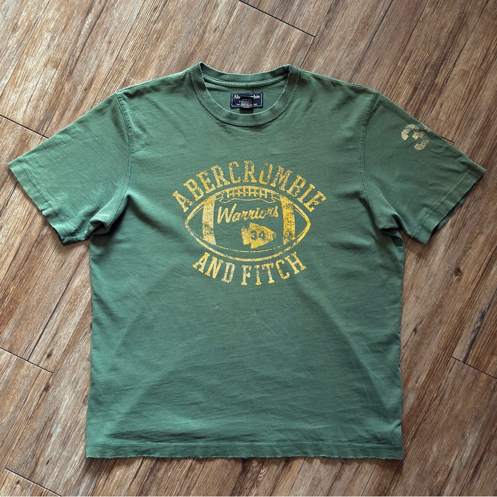 Vintage Abercrombie & Fitch Men’s Medium Green Warriors Football T Shirt